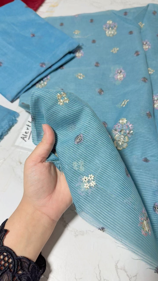 Sapphire festive collection embroided khaadi net shirt and duppata