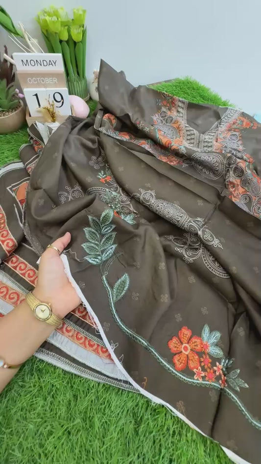 Charizma combination 3 pc embroidered linen with embroidered Irish linen shawl