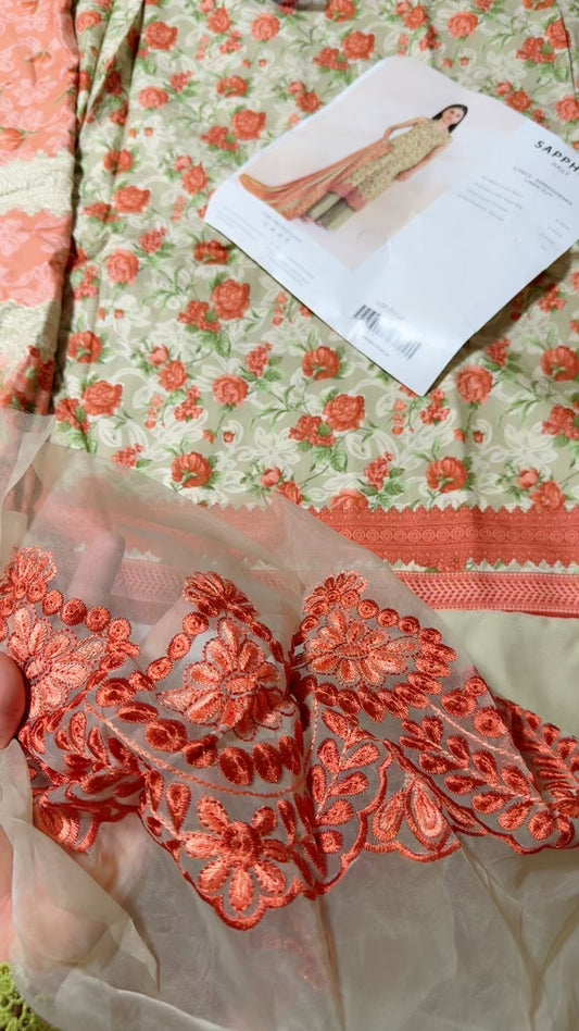Sapphire linen embroided 3pc CLEARANCE