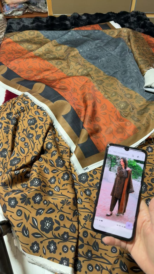 Baroque printed winter 3pc with shawl