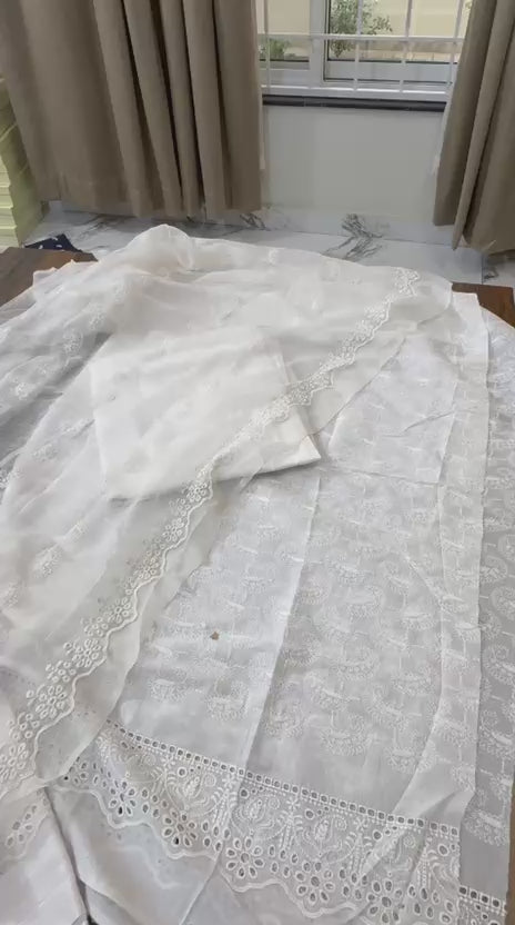 Riaz arts embroided chiken kari with pure chiffon duppata 3pc