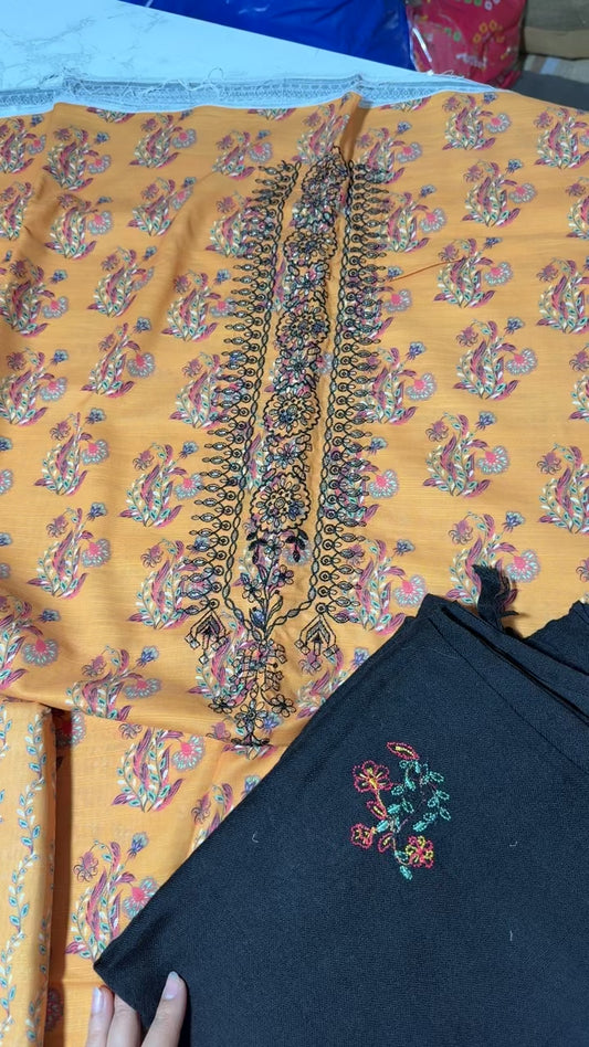 Embroided khadar 3pc with wool embroided shawl