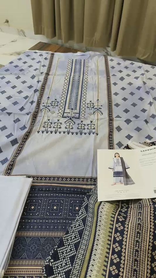 Sapphire embroidered lawn 3pc