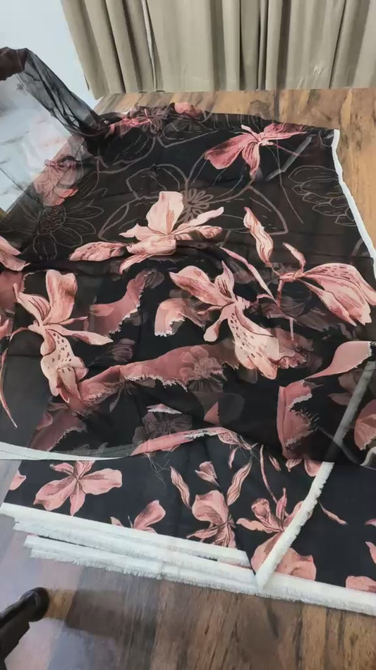Premium lawn 3pc with pure bamber chiffon duppata black