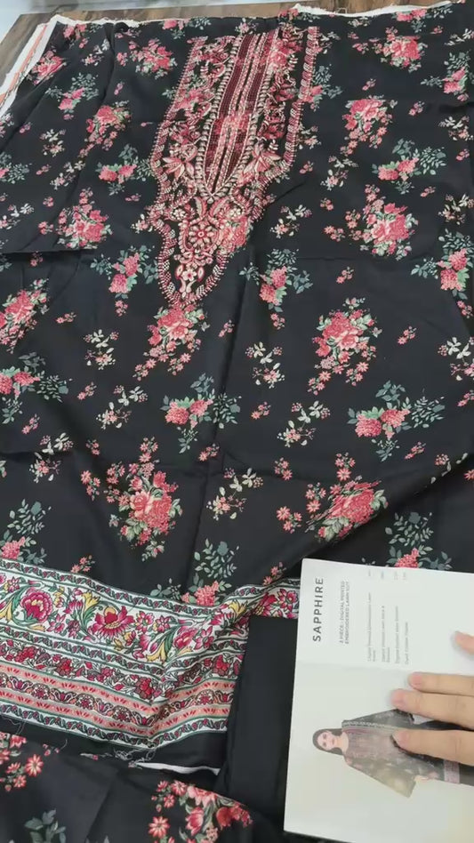 Sapphire embroidered lawn 3pc