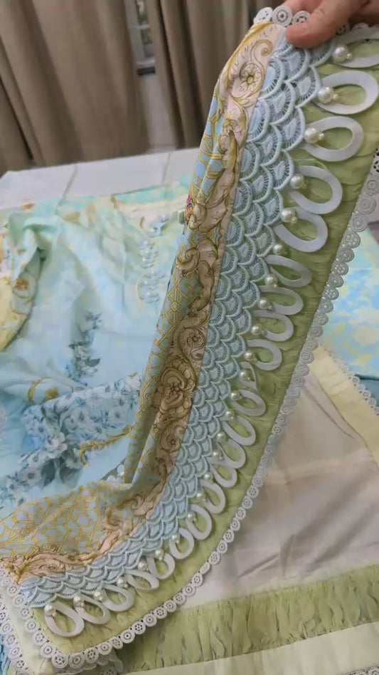 Tessa printed lawn 3pc with laces Unstitched