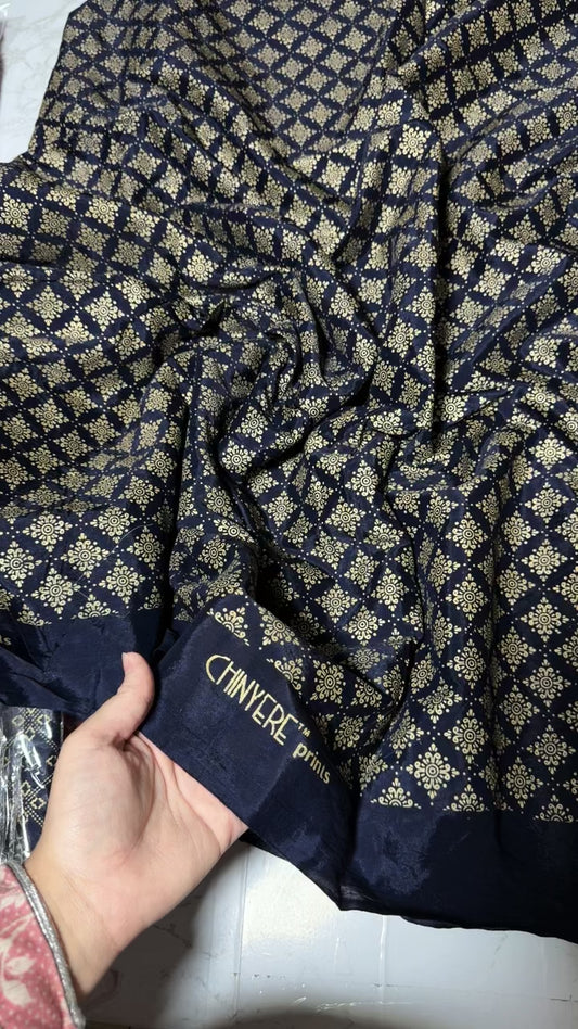 Chinyere printed silk 2pc navy blue
