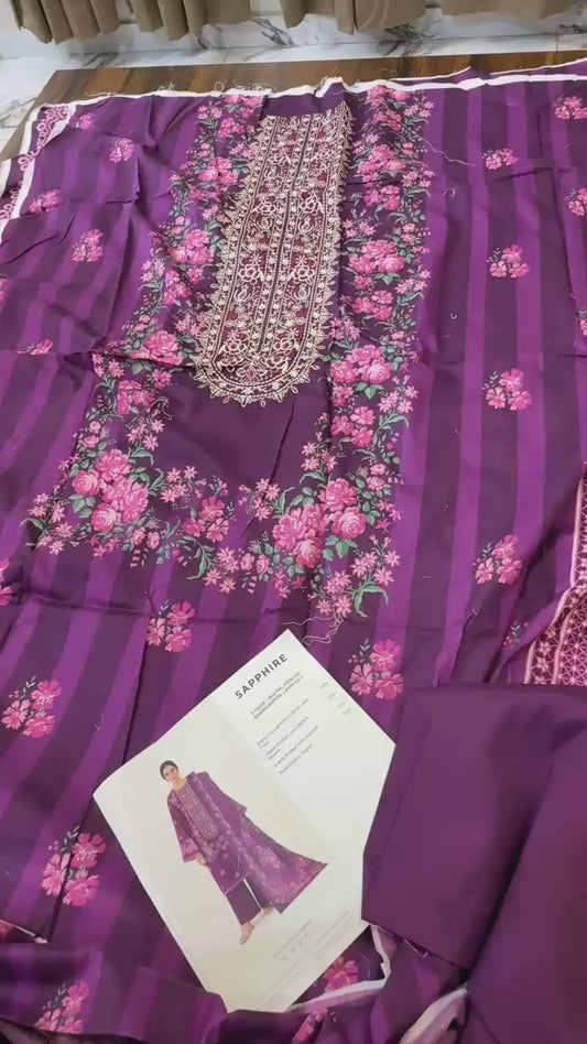 Sapphire embroidered lawn 3pc