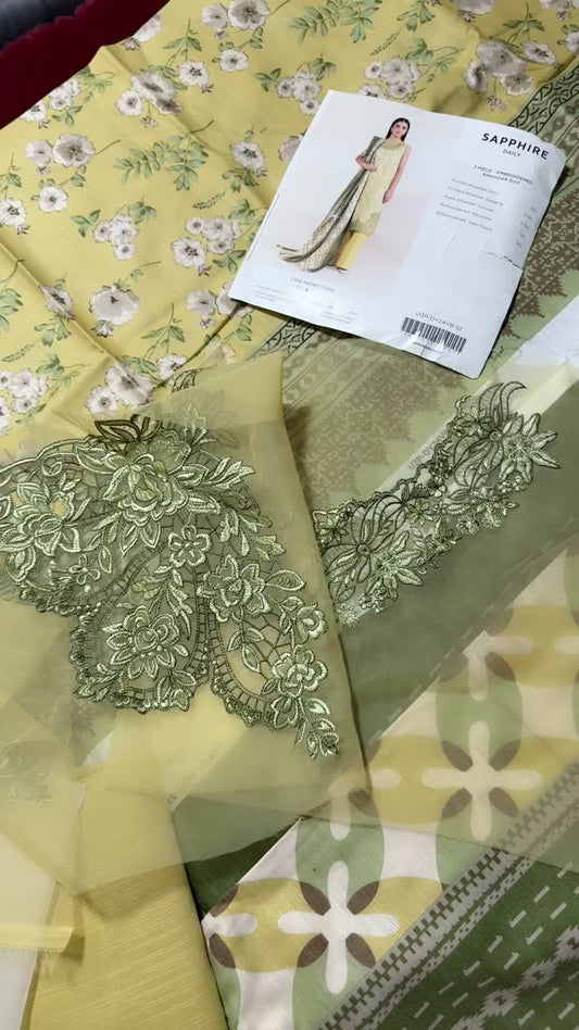 Sapphire embroided khadar 3pc