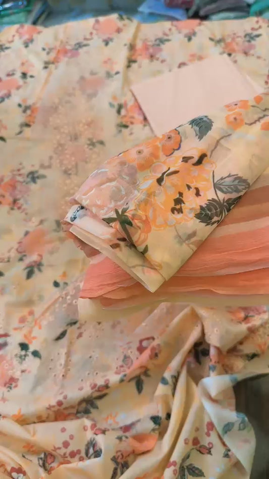 Puri fabric's embroided lawn 3pc