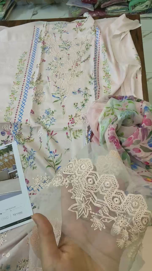 Puri fabric's embroided lawn 3pc
