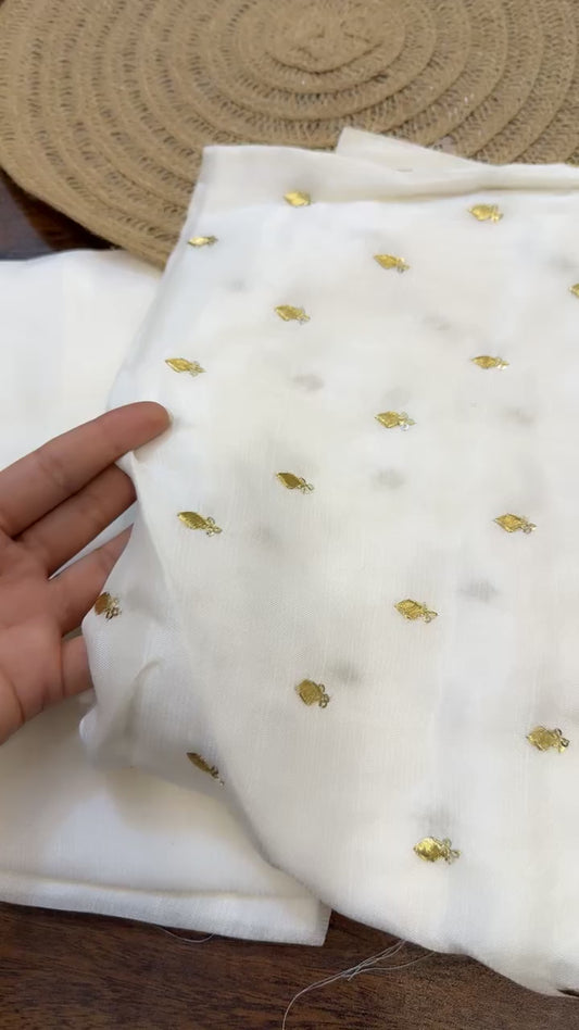 Embroided raw silk 2pc dyeable