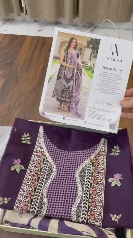 Wirsa luxury embroidered lawn 3pc with patches