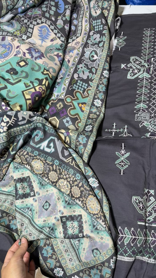 Khaadi luxury embroided 3 pc with wool shawl