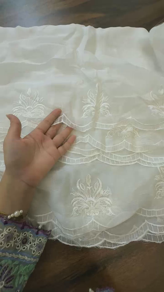 Chiffon embroidered dupatta dyeable 2 sided embroidery