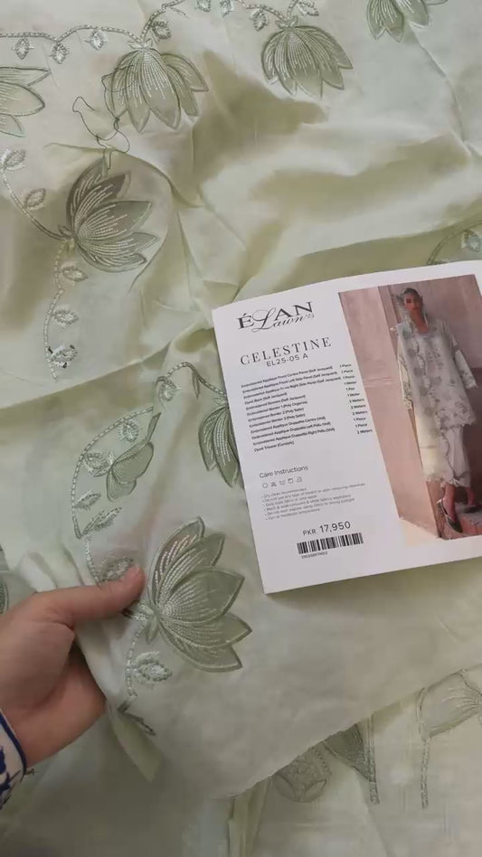 Elan luxury embroidered lawn 3pc celestine