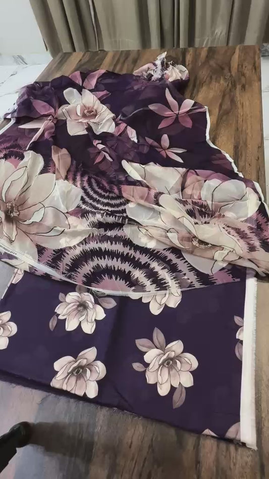 Premium lawn 3pc with pure bamber chiffon duppata purple