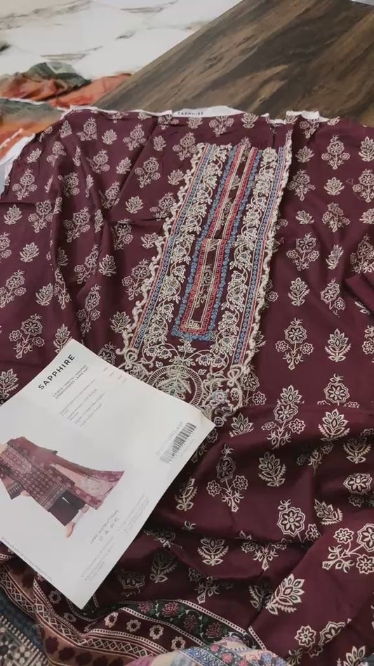Sapphire embroidered lawn 3pc