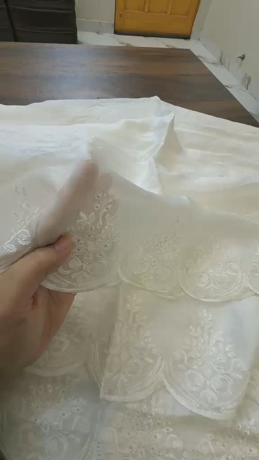 Pure medium silk embroidered dupatta dyeable 2 sided embroidery