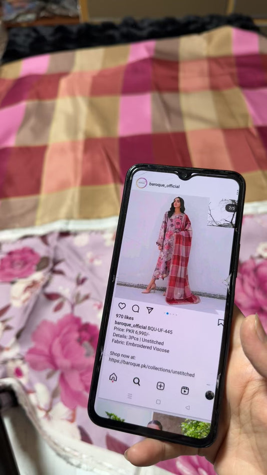 Baroque printed winter 3pc with shawl