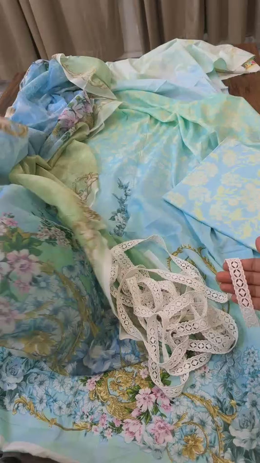 Tessa printed lawn 3pc with milky laces