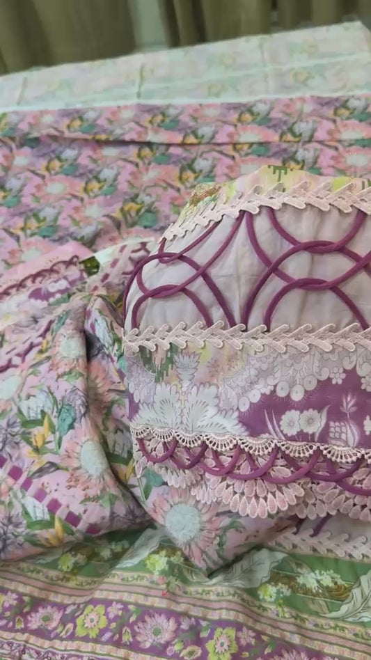 Tessa printed lawn 3pc with laces Unstitched