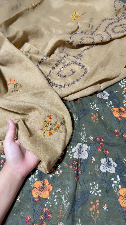Embroided 3pc khadar with woolen embroided shawl