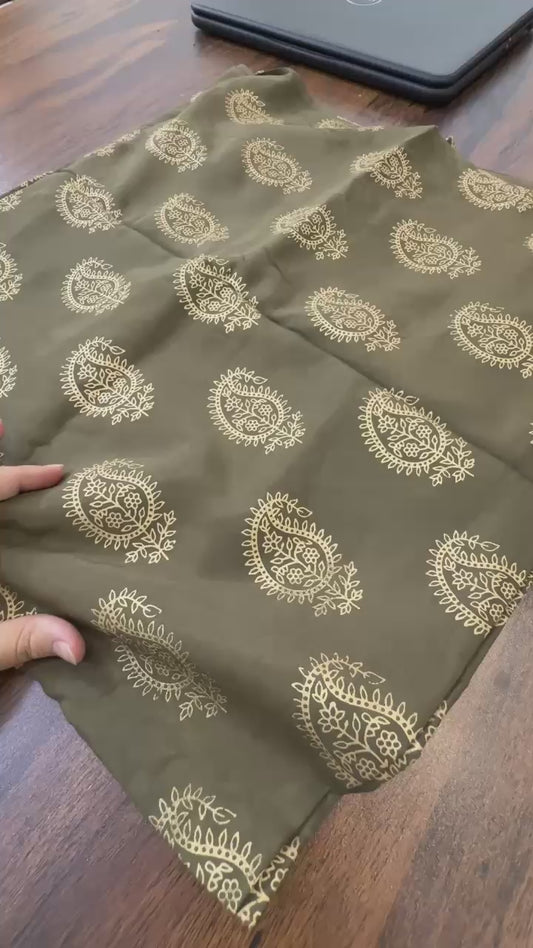 Block printed raw silk 2 pc