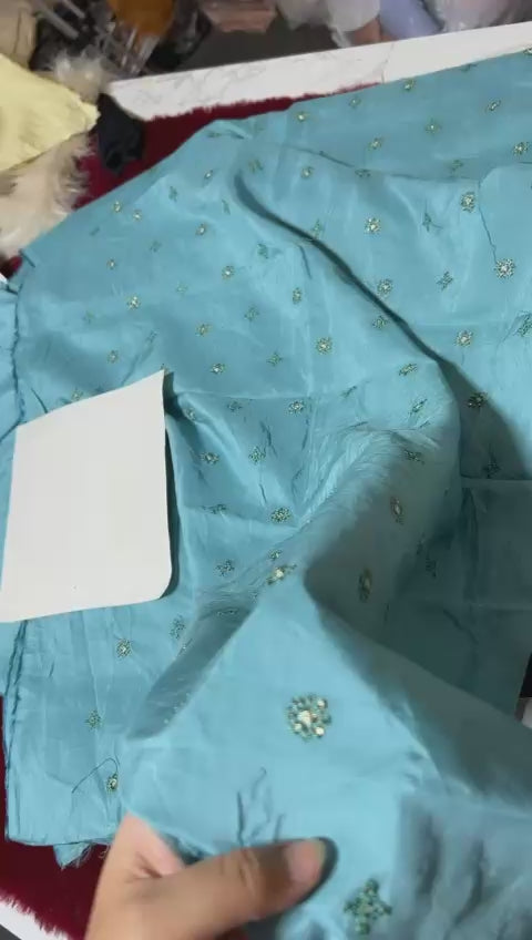 Ethnic embroided raw silk shirt and trouser