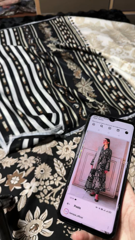 Baroque printed winter 3pc with shawl