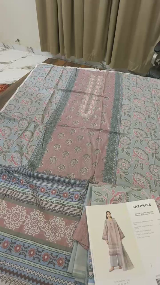 Sapphire embroidered lawn 3pc