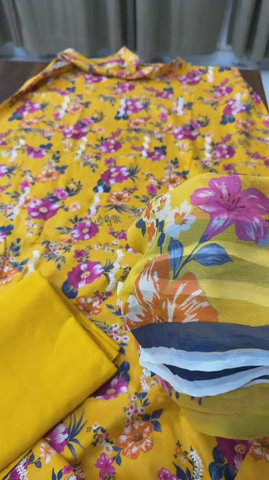 Daily wear embroided lawn 3pc with bamber chifon duppata