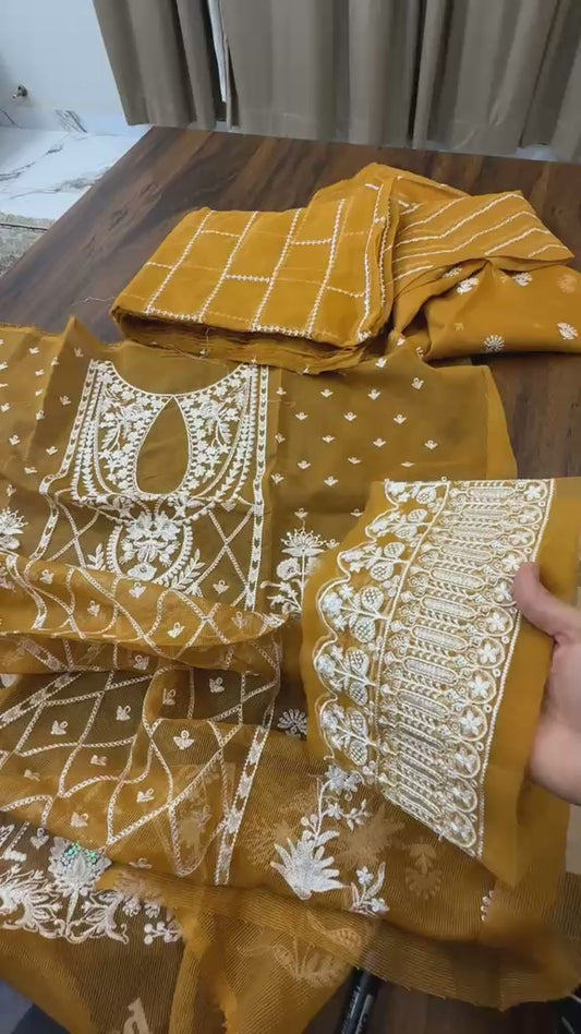 Khadi net embroidered 2 pc
