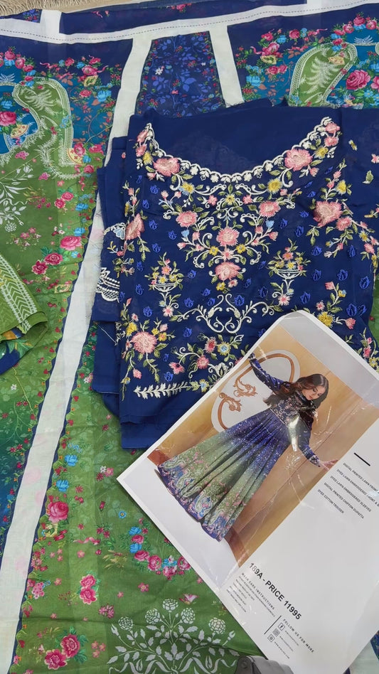Bin ilyas luxury embroided lawn 3pc (frock ste fabric)