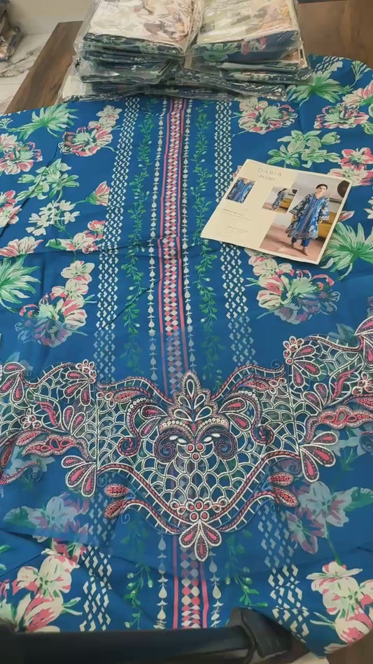 Nureh Riaz arts printed lawn shirt with patches on clearance