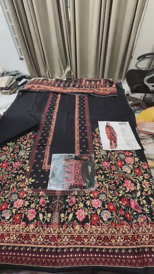 Nishat printed lawn 3pc with patches