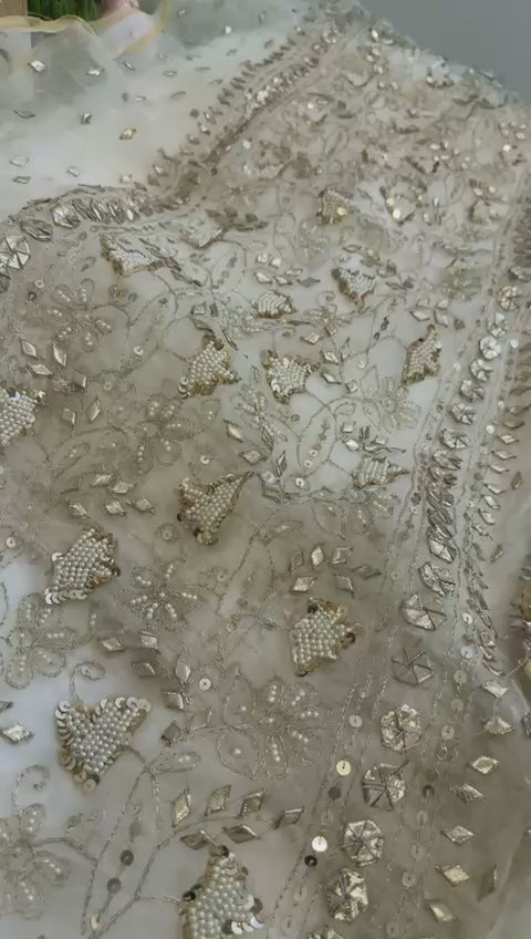 Hand gotta embroided luxury formal pure tissue organza dyeable 2 pc code A