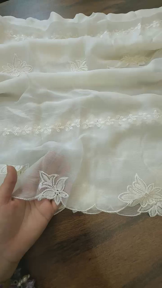 Chiffon embroidered dupatta dyeable 2 sided embroidery