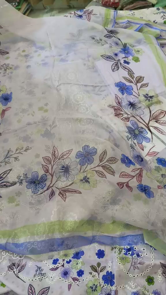 Puri fabric's embroided lawn 3pc