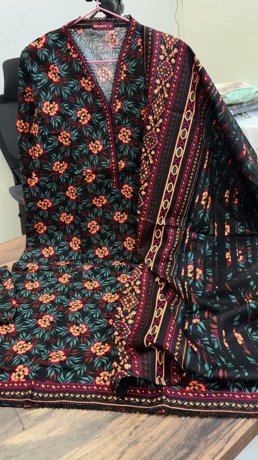 Bin saeed printed winter khaddar 3pc