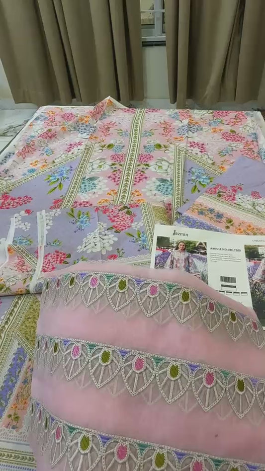 Jazmine luxury embroided lawn 3pc