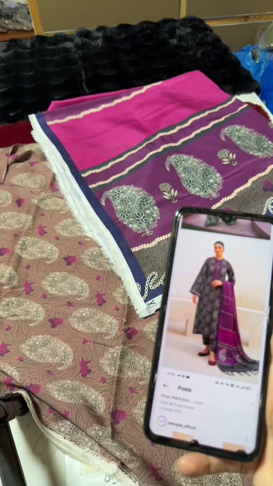 Baroque printed winter 3pc with shawl