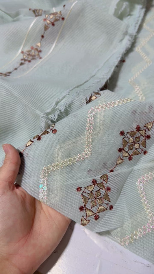 Sapphire festive collection embroided khaadi net shirt and duppata