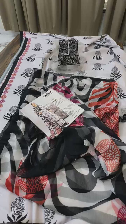 Nishat printed lawn 3pc with patches