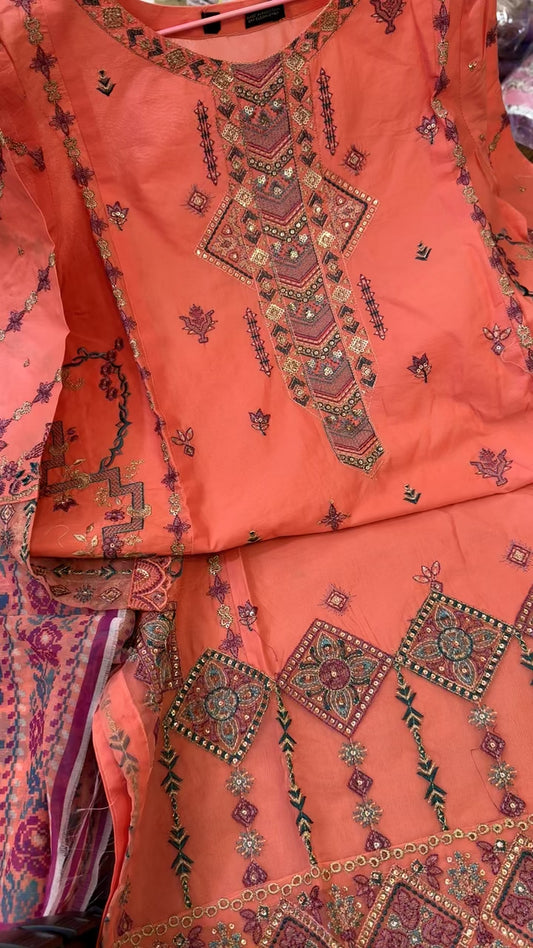 Luxury lawn embroided stitched 3pc (PRET)