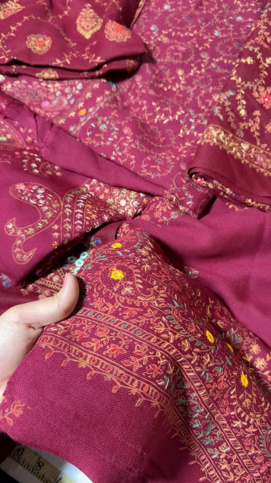 Woolen hand embroidery shawls (dark maroon)
