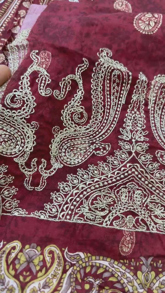 Sapphire lawn 3pc with embroidered sleeve