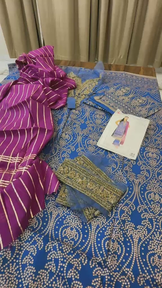 Alkaram block printed lawn 2pc with patch