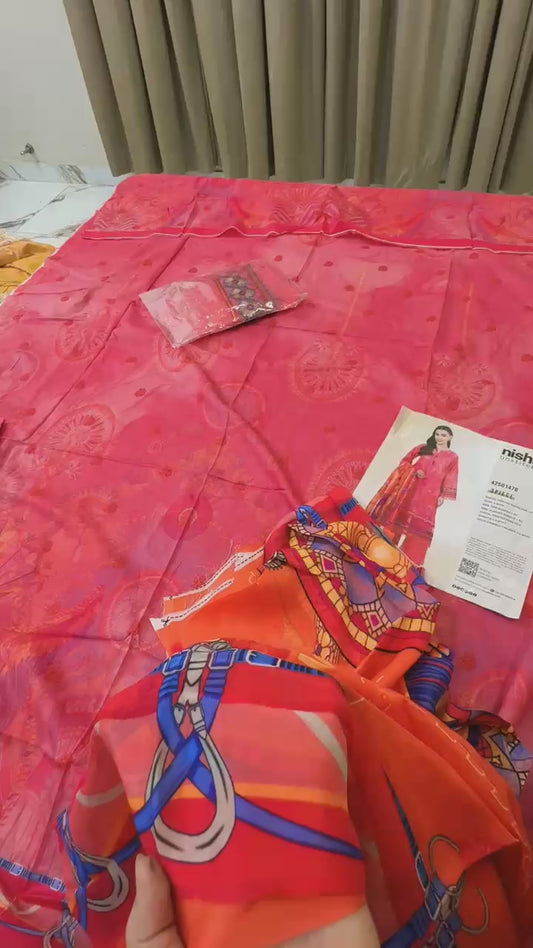 Nishat printed lawn 3pc with patches