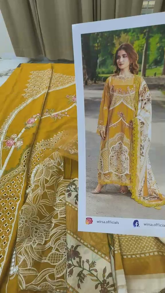 Wirsa luxury embroidered lawn 3pc with patches